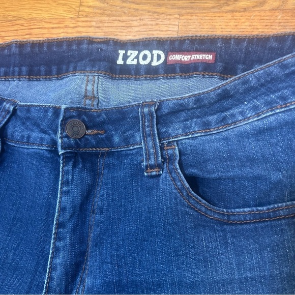 IZOD Comfort Stretch Straight Fit Men's Blue Jeans 36x32 Elastic Waist - Picture 2 of 6